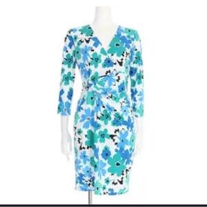 Chaps Teal and Blue Floral Long Sleeve Dress
